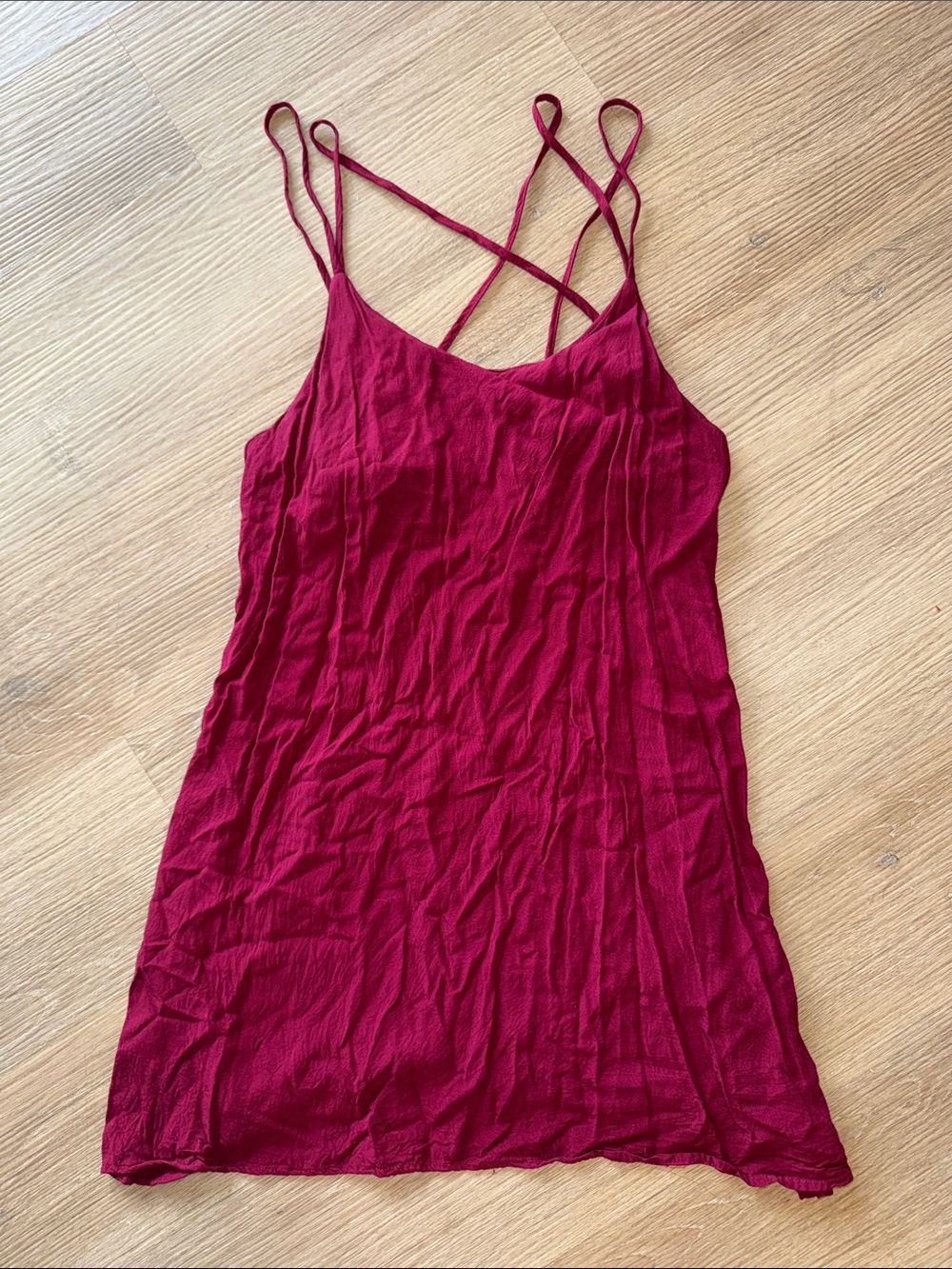 SHEIN Berry Maroon Wine Crisscross Spaghetti Strap Flowy Mini Dress
